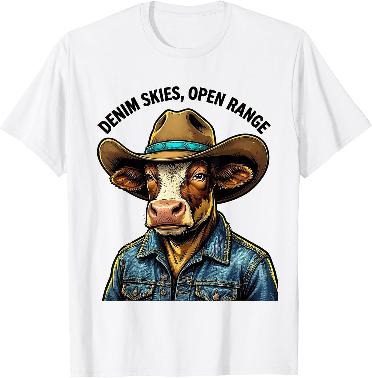Men's Denim Skies Open Range Cowgirl Design T-Shirt - White
