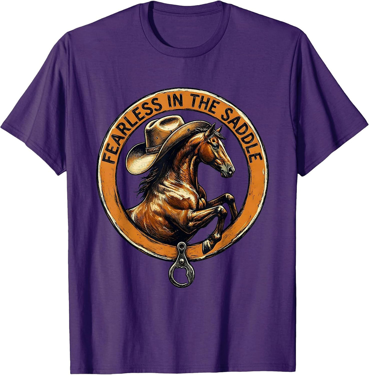 Men's Fearless in the Saddle Cowgirl Design T-Shirt - Purple