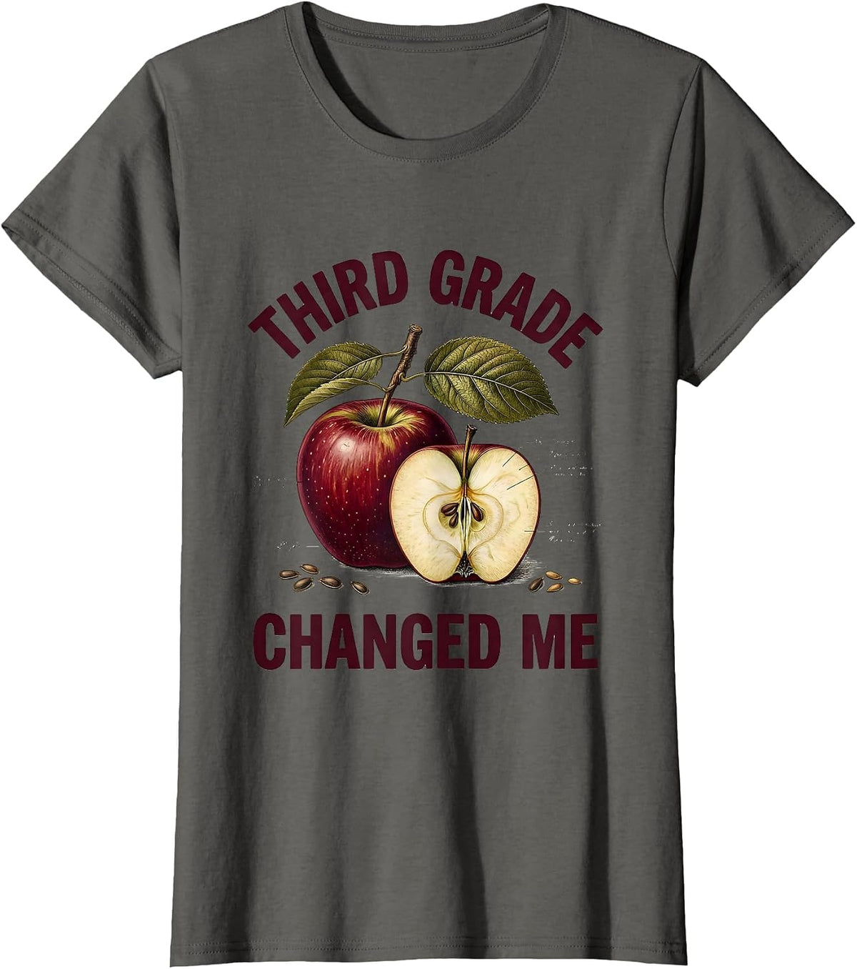 Women's Third Grade Changed Me Teacher Graphic Design T-Shirt - Asphalt Grey