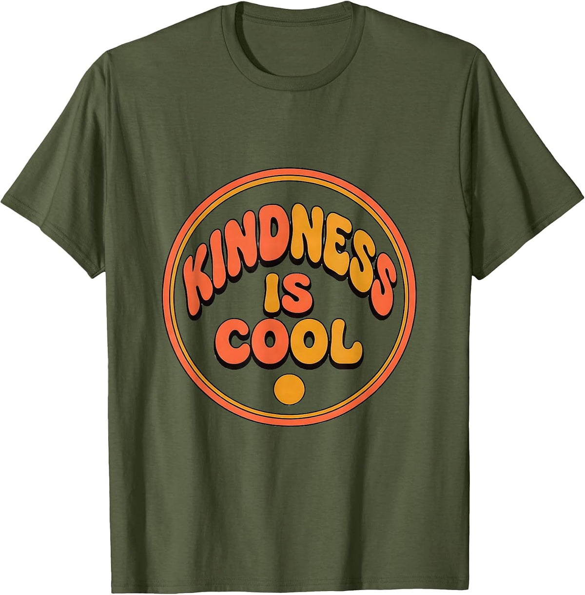 Kindness Is Cool Retro 70s Positivity Inclusion Teacher T-Shirt - Olive Green