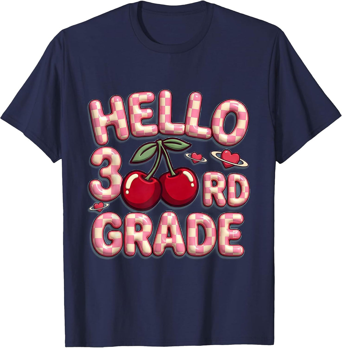 Men's Hello 3rd Grade Cute Leopard Teacher Back To School Girls T-Shirt - Navy Blue