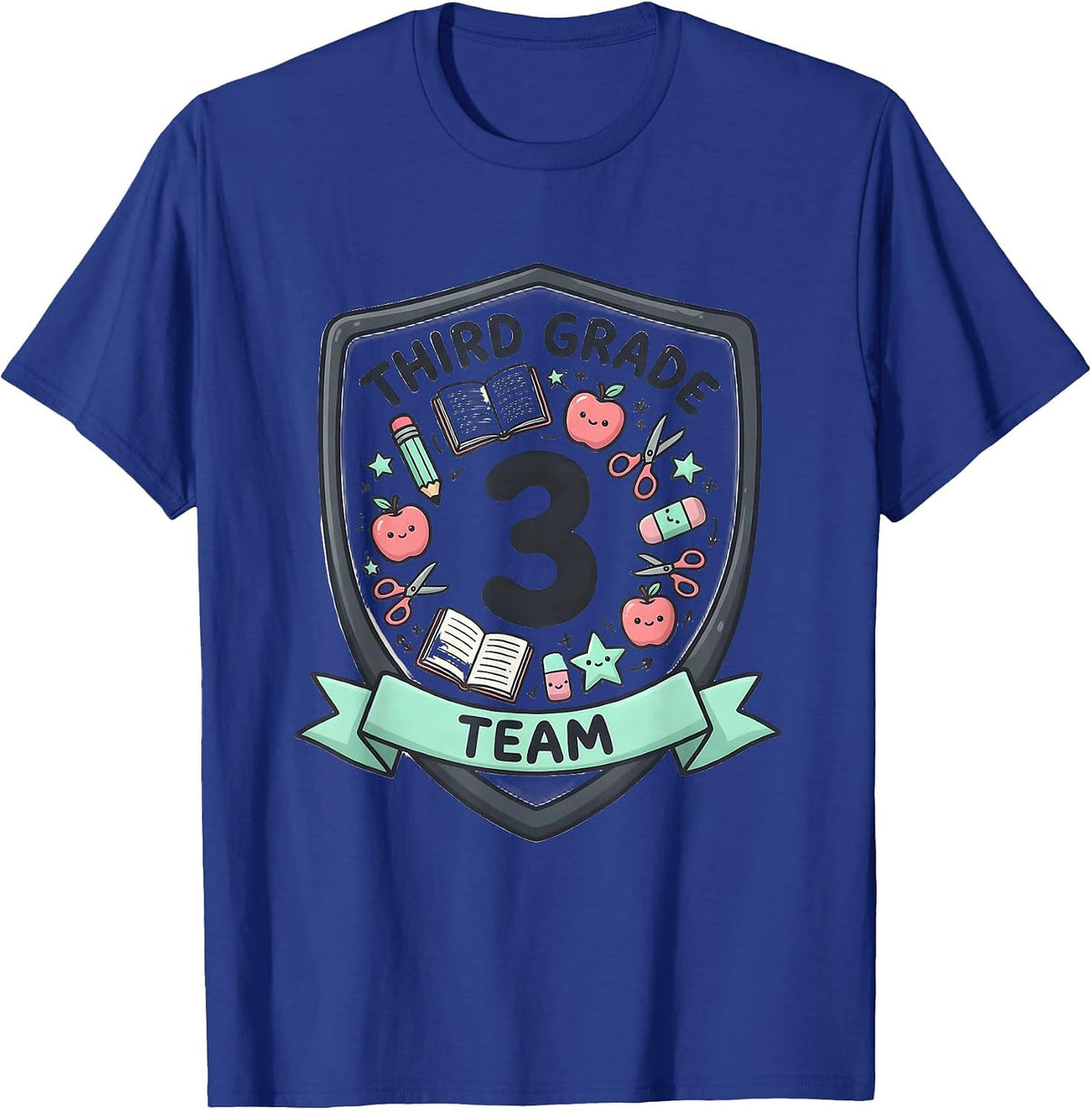 Third Grade Team Kawaii Stationery Doodle Teacher Back T-Shirt - Royal Blue
