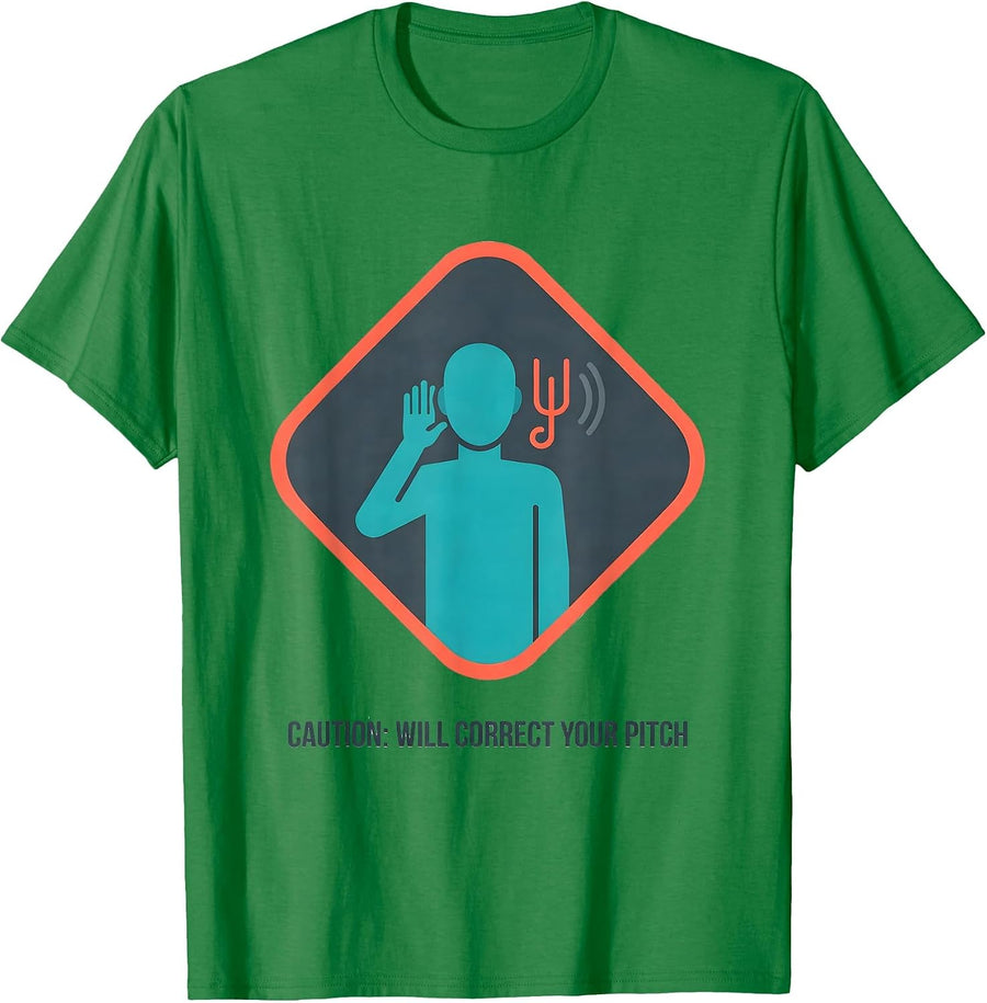 Men's Caution: Will Correct Your Pitch Funny Music Lover Gift T-Shirt - Kelly Green