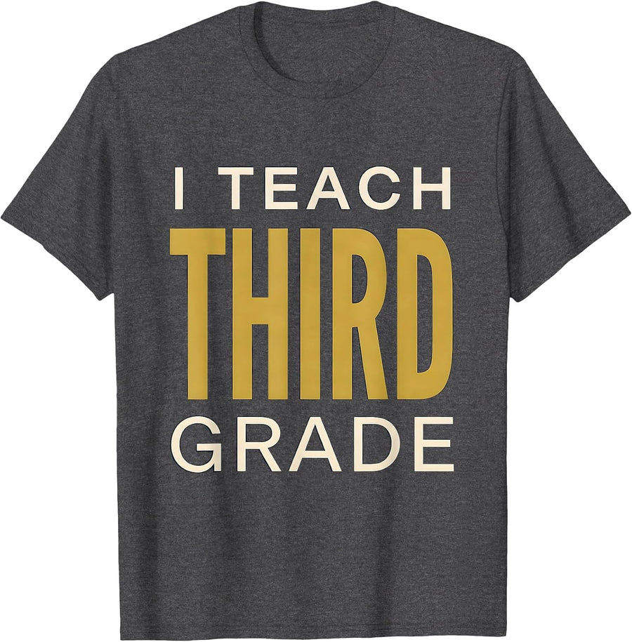 Men's I Teach Third Grade Minimalist Teacher Appreciation Back T-Shirt - Dark Heather Grey