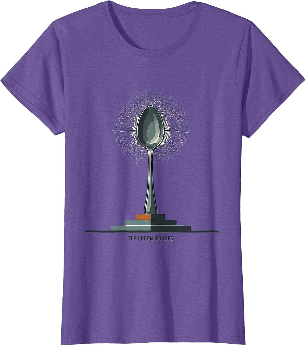 The Spoon Decides Absurdist Food Novelty Humor T-Shirt - Purple Heather