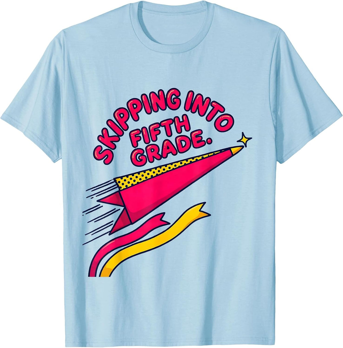 Men's Skipping Into Fifth Grade Playful Pennant Flag Back T-Shirt - Baby Blue