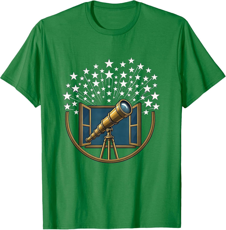 Men's 100 Days of School Telescope Stars Classroom T-Shirt - Kelly Green