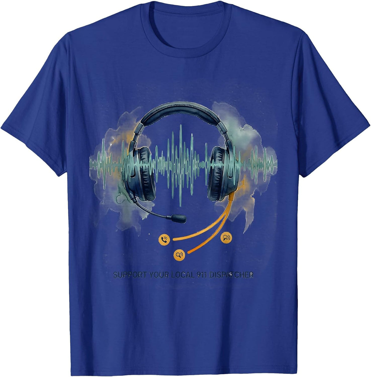 Men's Support Your Local 911 Dispatcher Watercolor Tribute Gift T-Shirt - Royal Blue