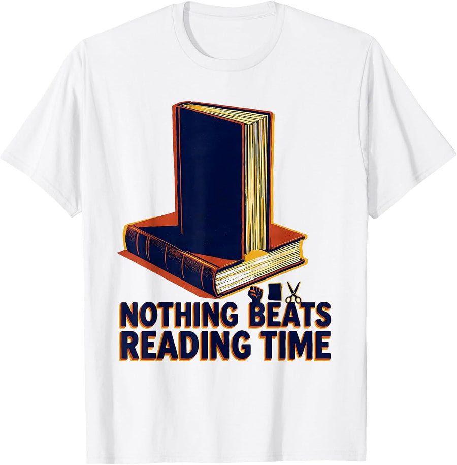 Men's Nothing Beats Reading Time Funny Book Lover Back To School T-Shirt - White