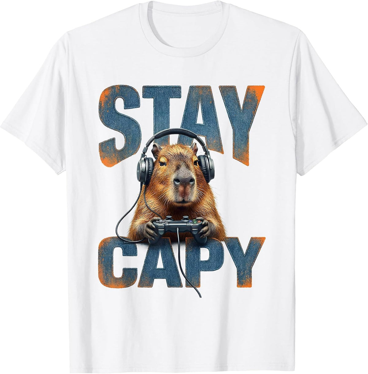 Men's Stay Capy Bold Grunge Capybara Gamer Meme Humor T-Shirt - White