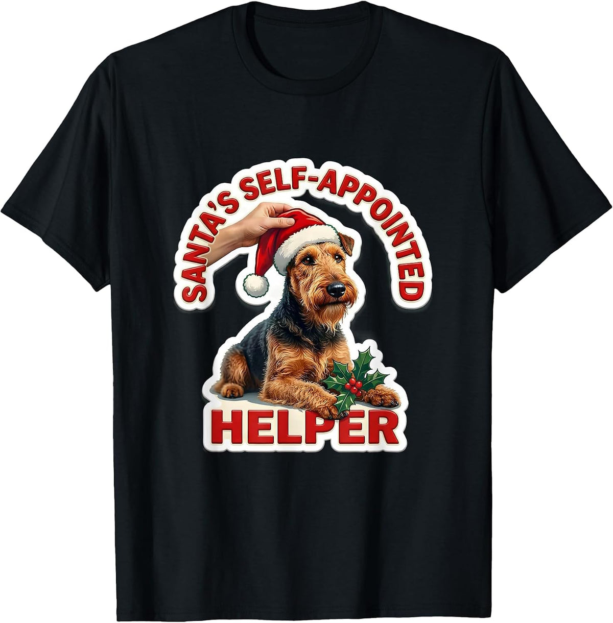 Men's Santa's Self-Appointed Helper Funny Christmas Dog Lover T-Shirt - Black