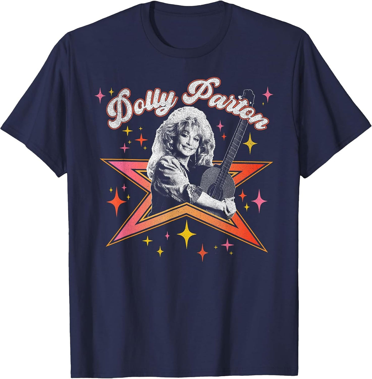 Dolly Parton Black & White Portrait Glimmering and Sparkling T-Shirt - Navy Blue