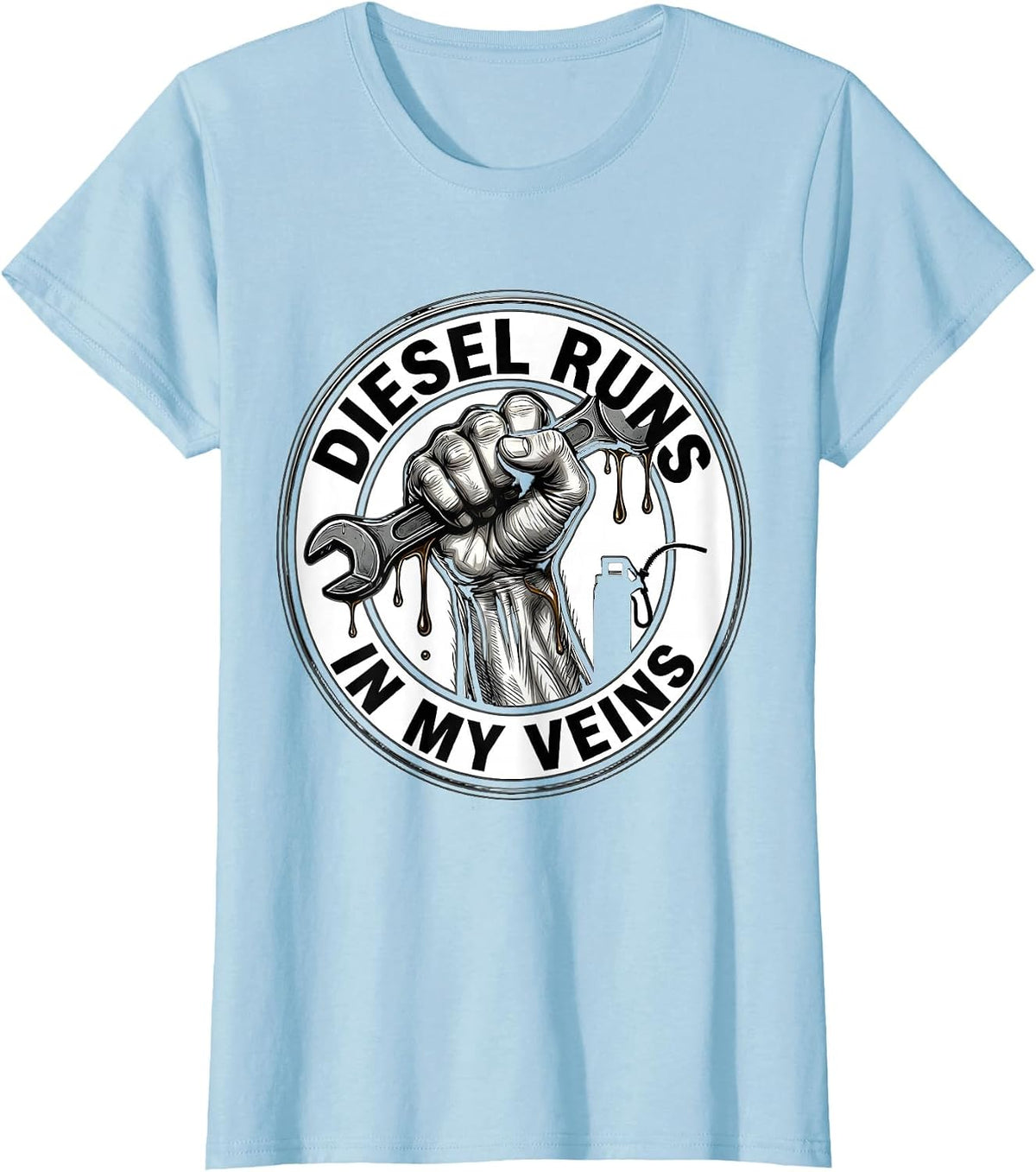 Diesel Runs In My Veins Mechanic Design T-Shirt - Baby Blue