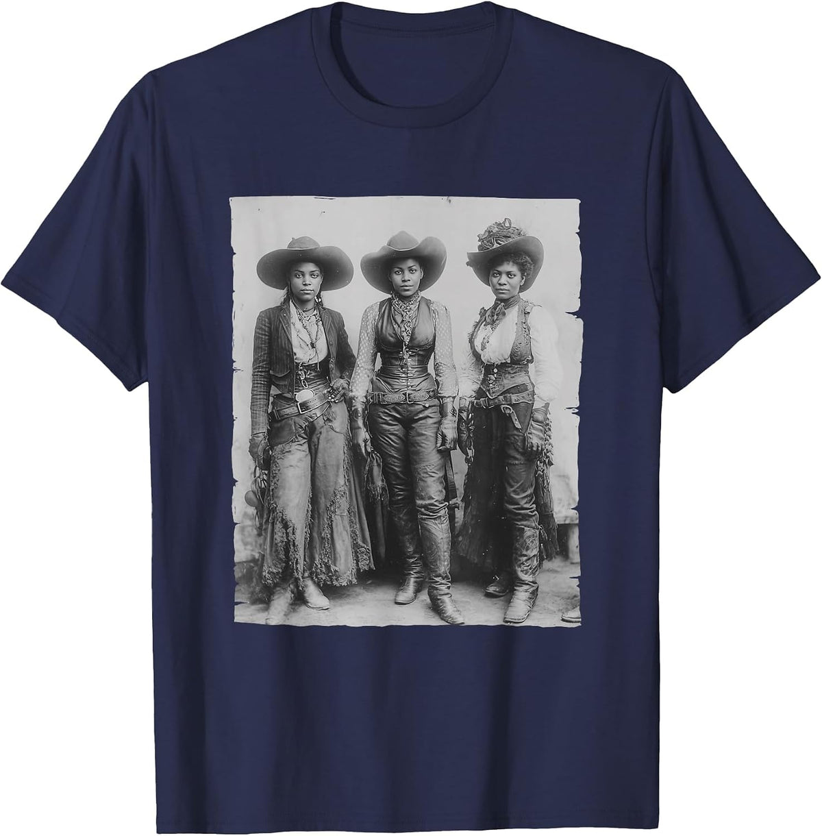Black African American Cowgirl Western Country Texas Rodeo T-Shirt - Navy Blue