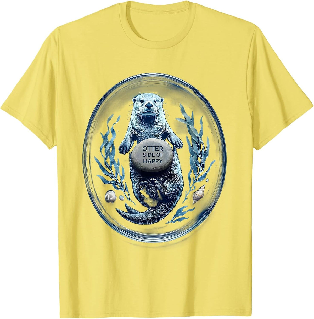 Men's Otter Side of Happy Sea Otter Design T-Shirt - Lemon Yellow