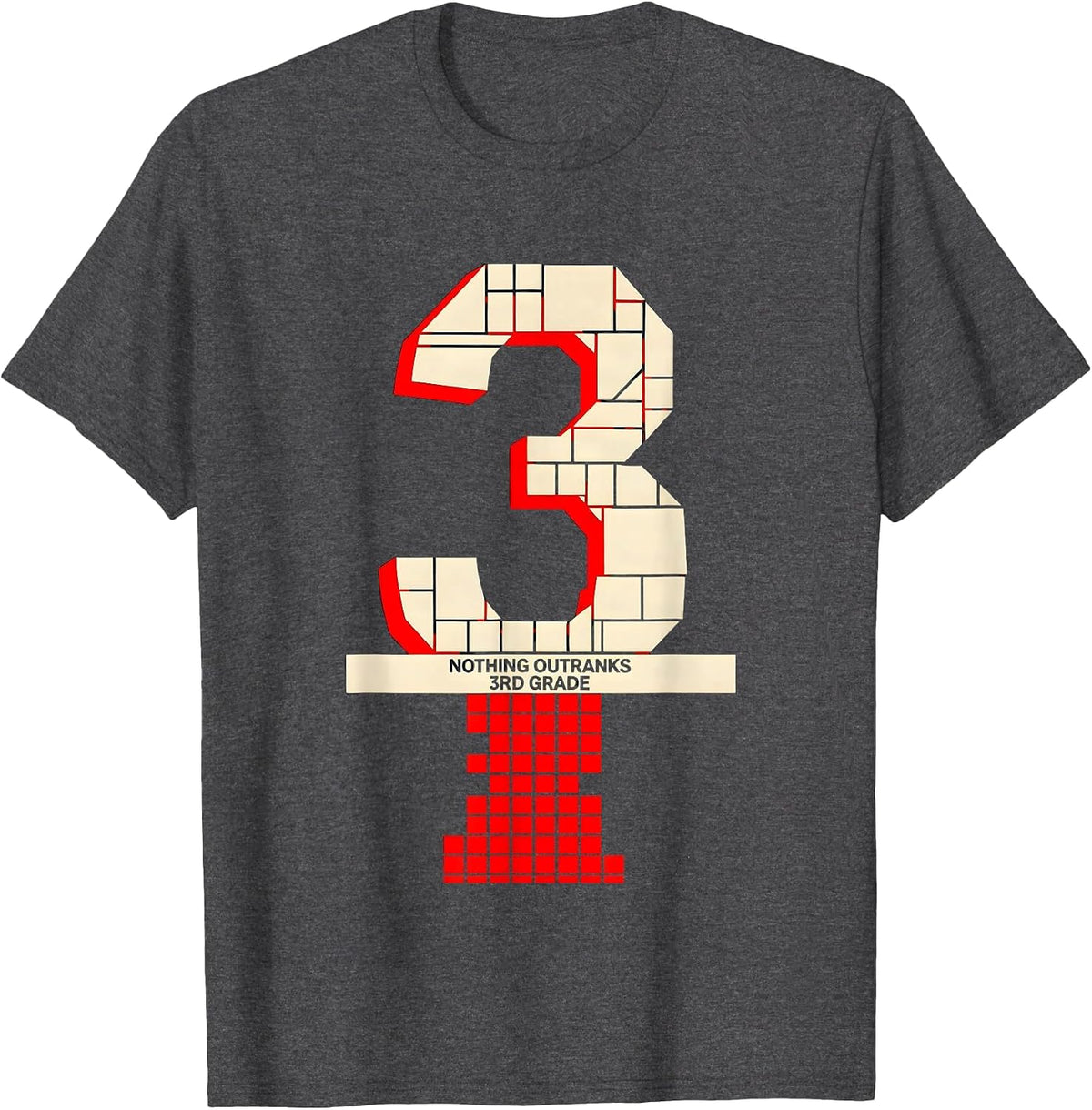 Men's Nothing Outranks 3rd Grade Funny Teacher Back To School T-Shirt - Dark Heather Grey