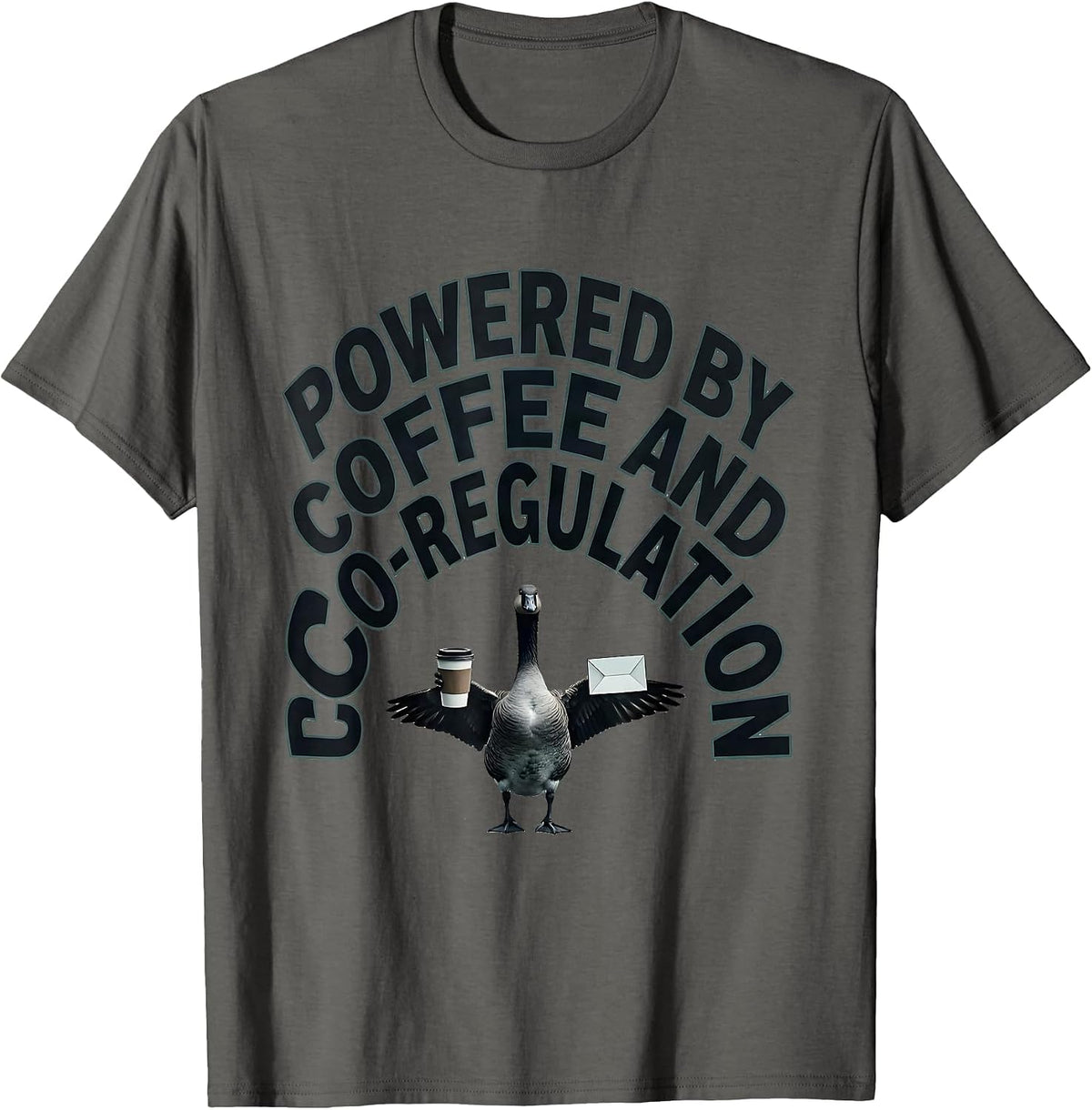 Men's Powered By Coffee And Co-Regulation Funny Mental Health T-Shirt - Asphalt Grey