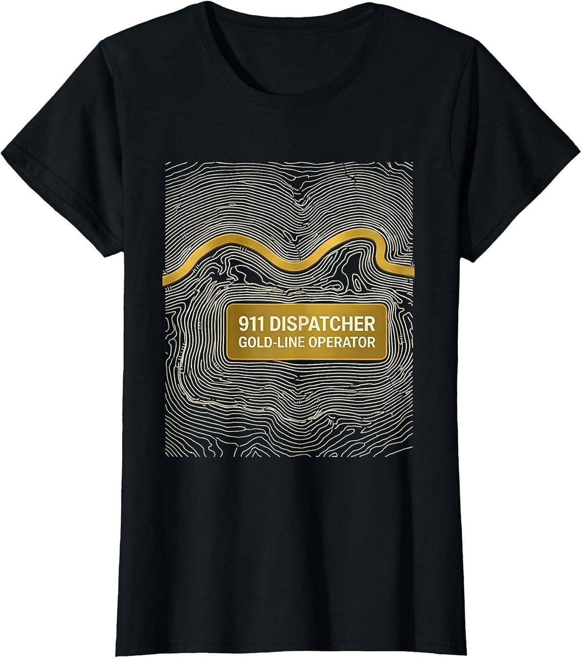 Women's 911 Dispatcher Gold-Line Operator Thin Line Tribute T-Shirt - Black