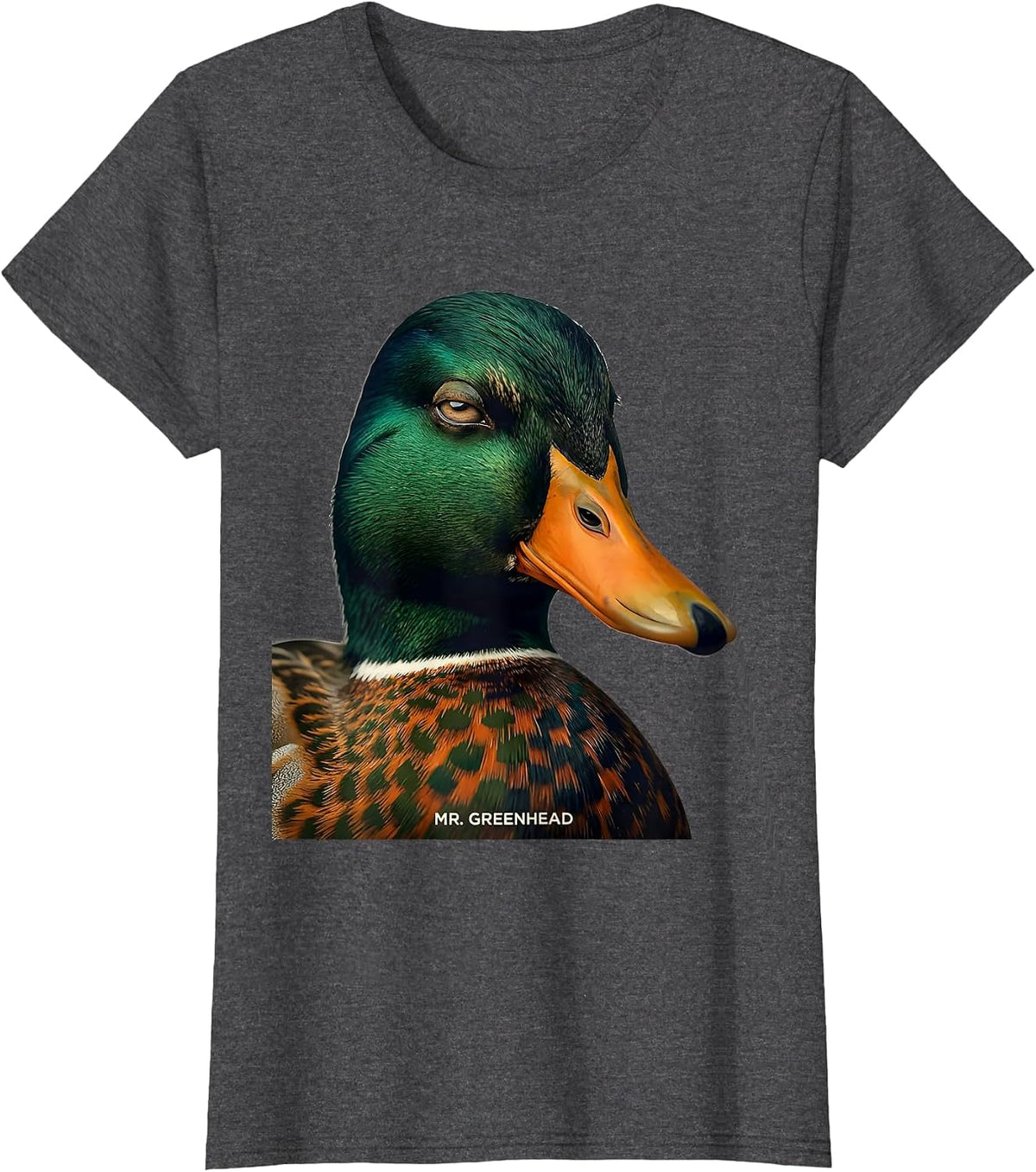 Women's Mr. Greenhead Mallard Duck Hunting Camo Wildlife Humor T-Shirt - Dark Heather Grey