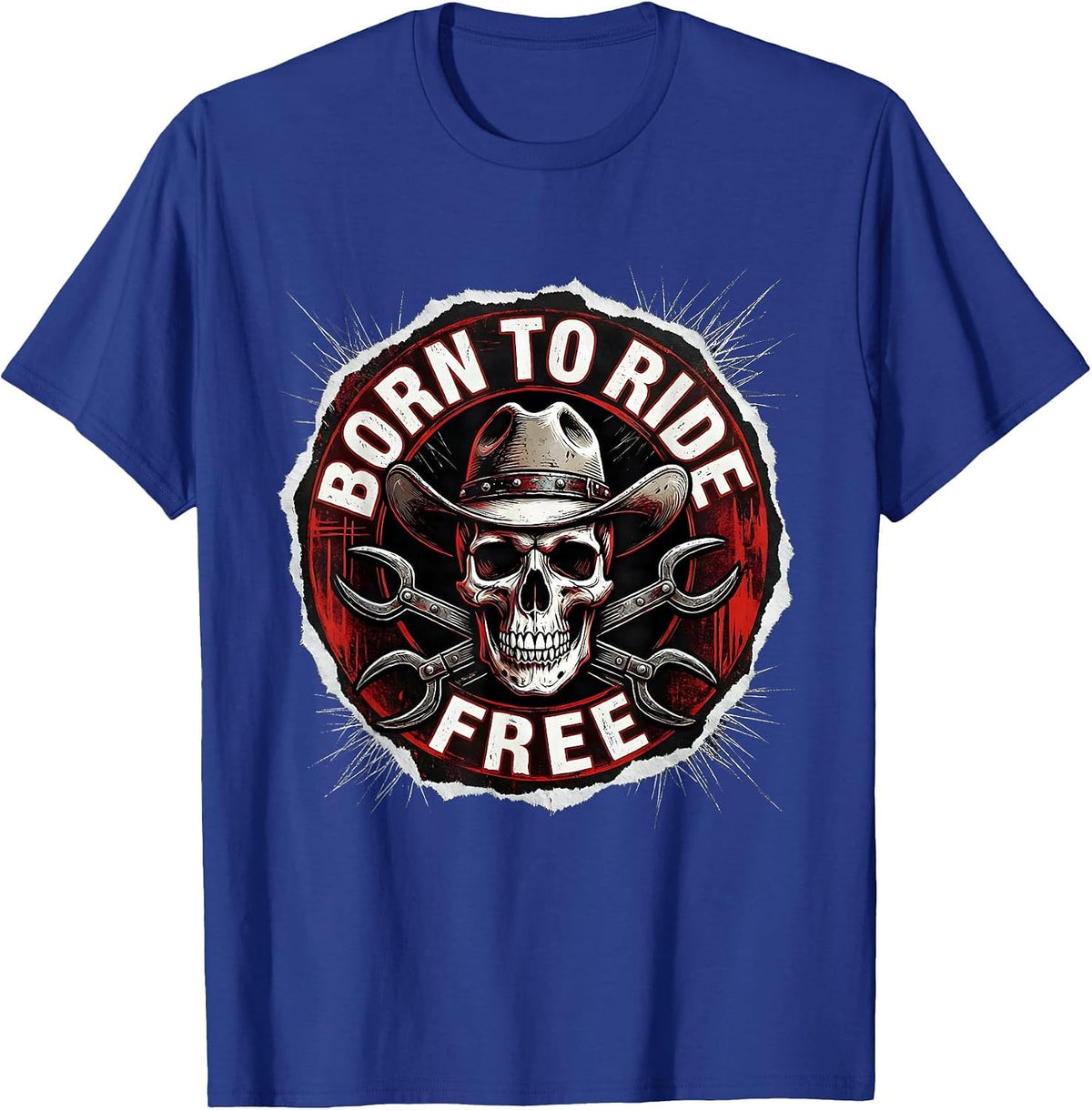 Men's Born to Ride Free Cowgirl Graphic Design T-Shirt - Royal Blue