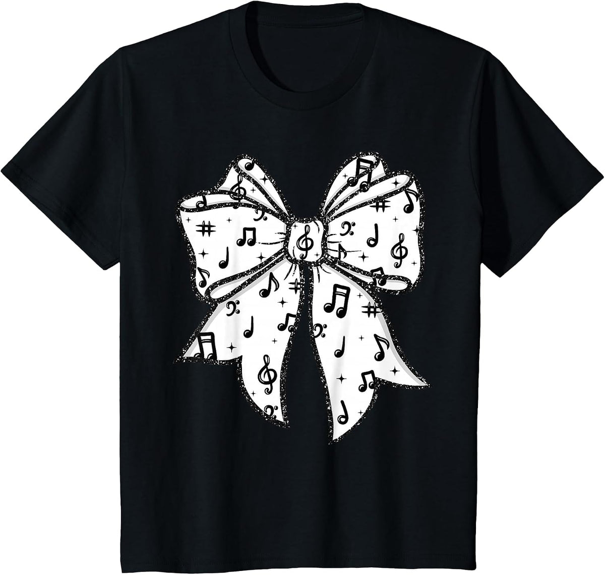 Music Notes Coquette Bow Music Teacher School Musician Band T-Shirt - Black