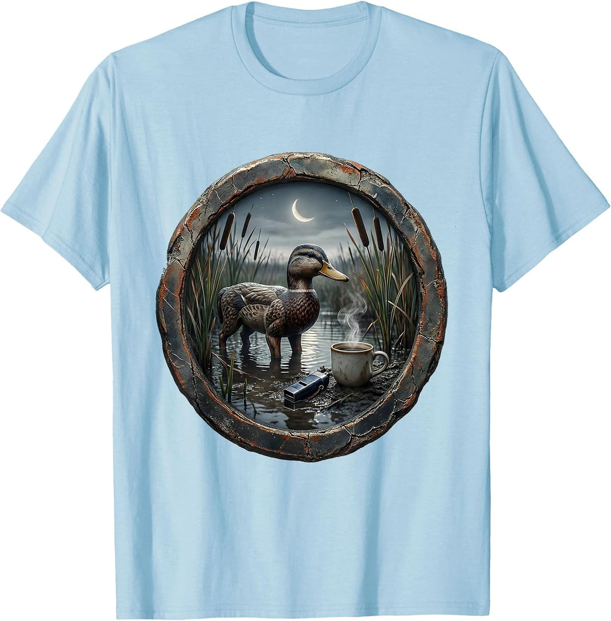 Men's Distressed Duck Hunting Badge Hunting Dad Gift T-Shirt - Baby Blue