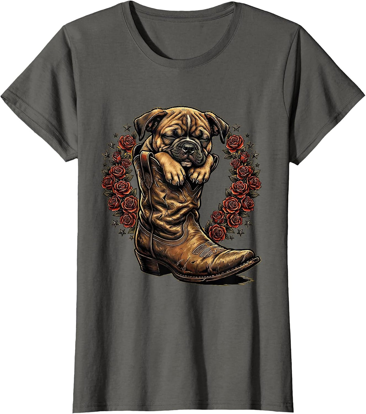 Women's Pitbull Puppy Sleeping in Oversized Boot T-Shirt - Asphalt Grey