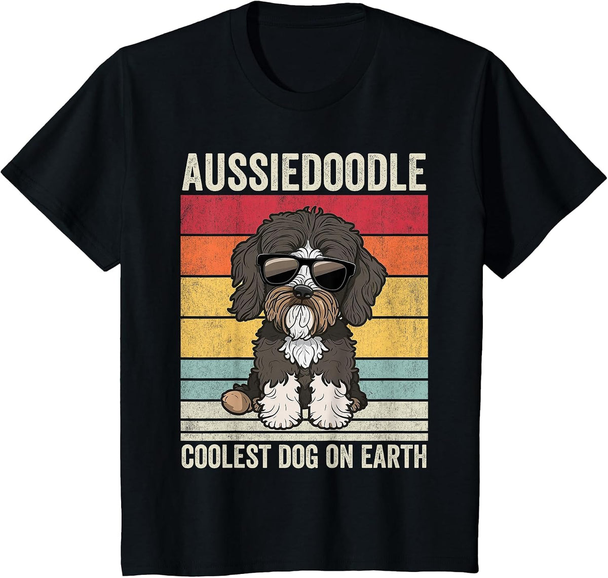 Aussiedoodle Dog with Sunglasses, Vintage Aussiedoodle T-Shirt - Black