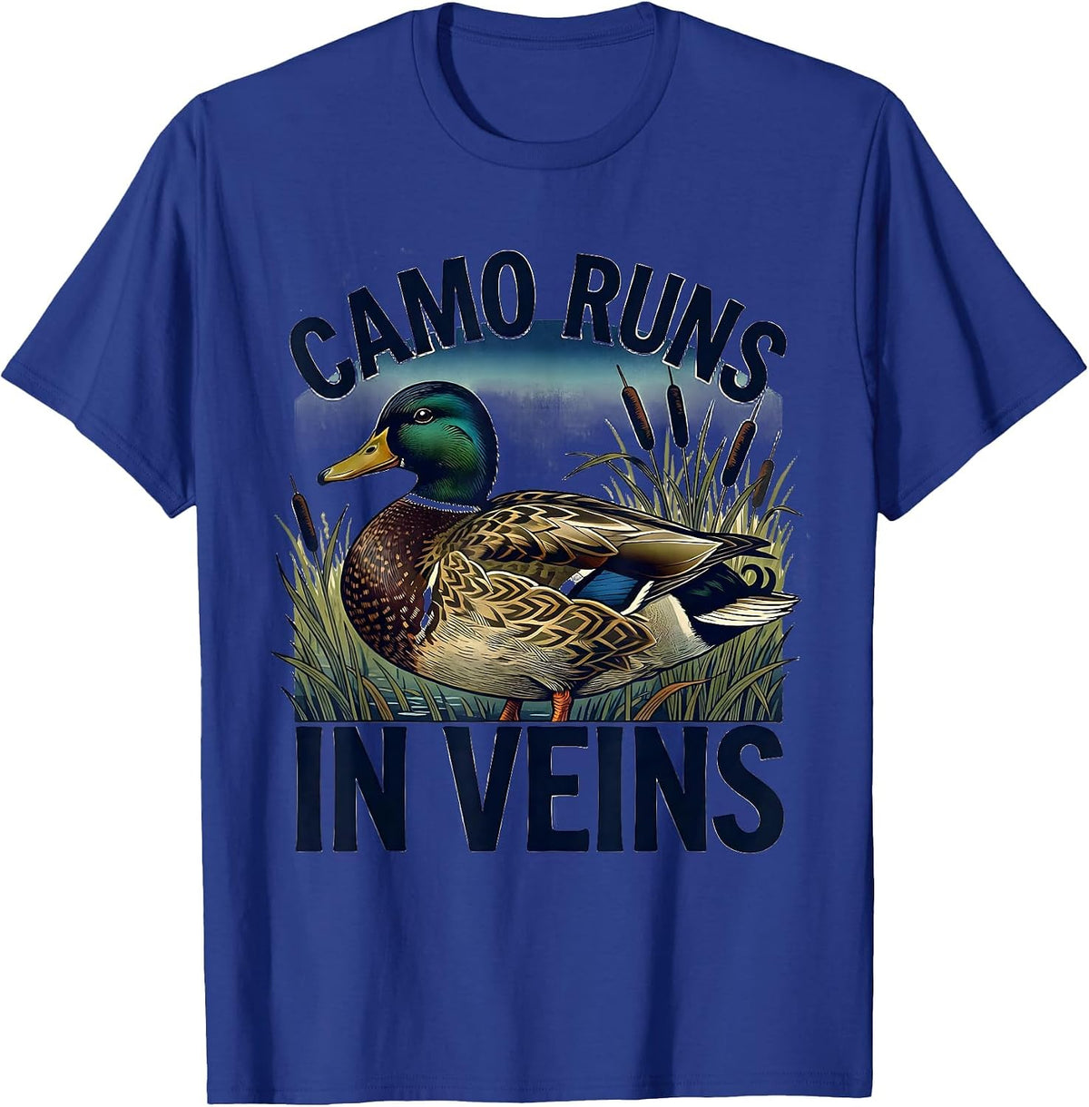 Men's Camo Runs In Veins Duck Hunting Design T-Shirt - Royal Blue