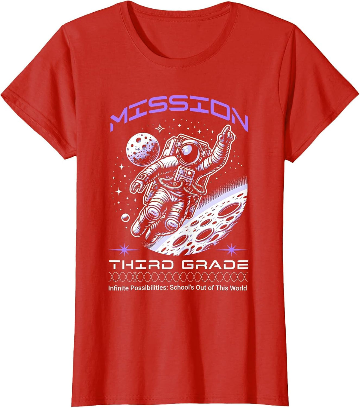 Third Grade Back to School Space Rocket Astronaut T-Shirt - Red