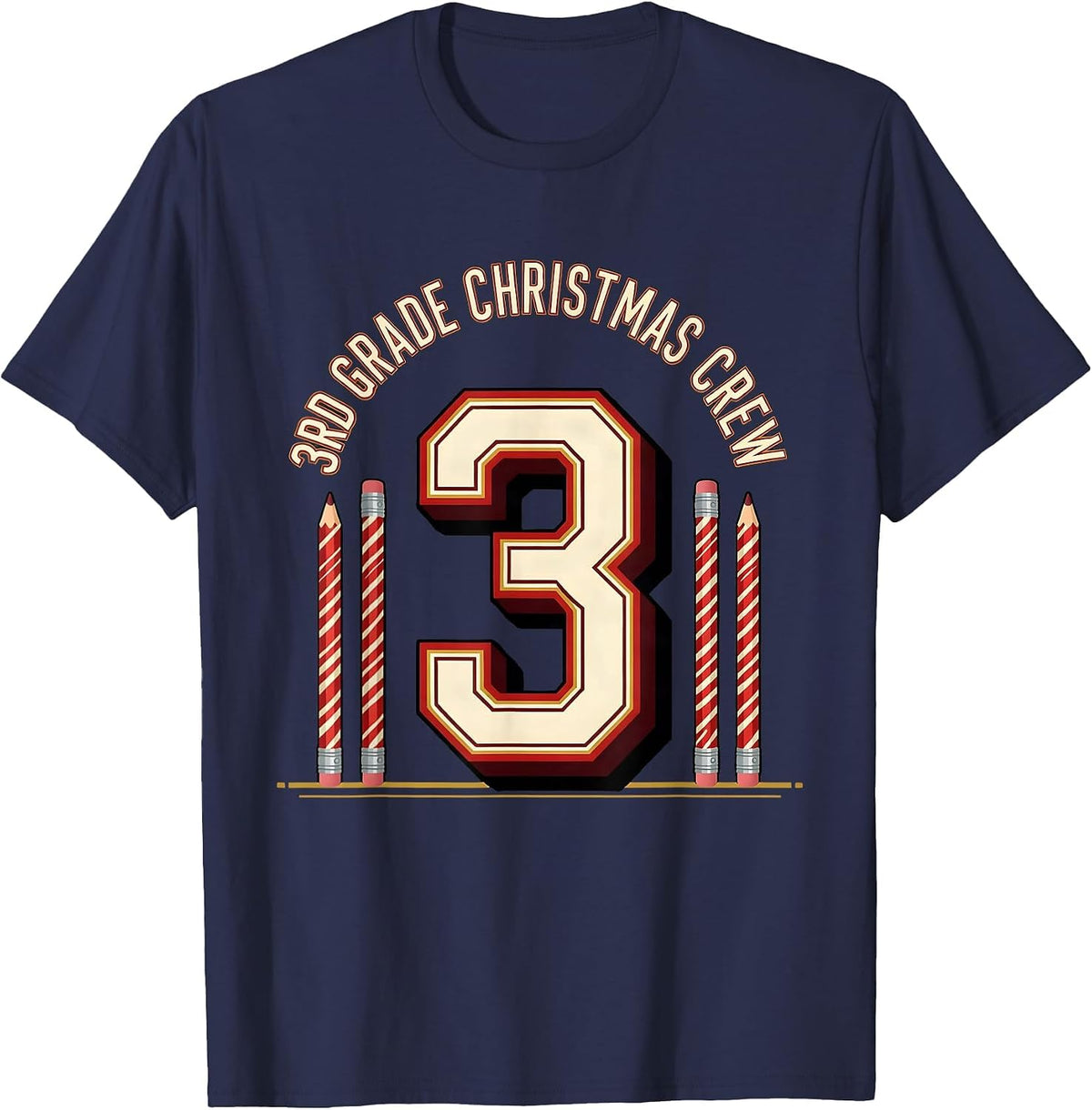 Men's 3rd Grade Christmas Crew Teacher Holiday Humor Grade-Level T-Shirt - Navy Blue