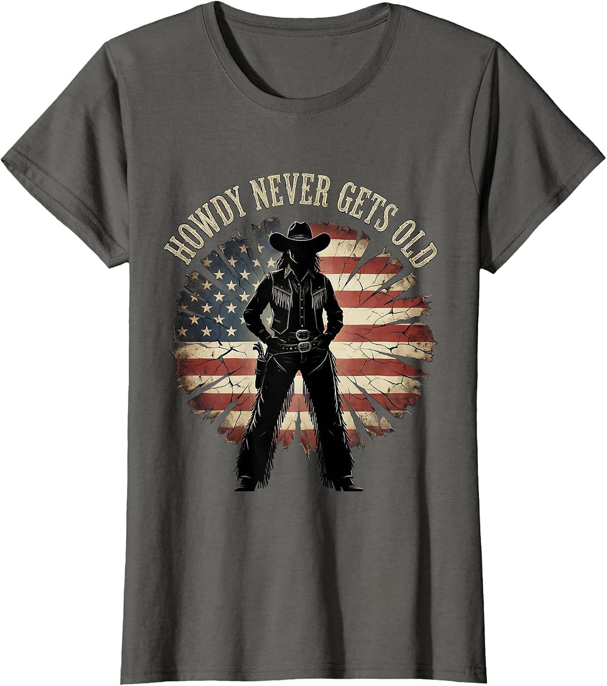 Women's Howdy Never Gets Old Western Graphic Design T-Shirt - Asphalt Grey