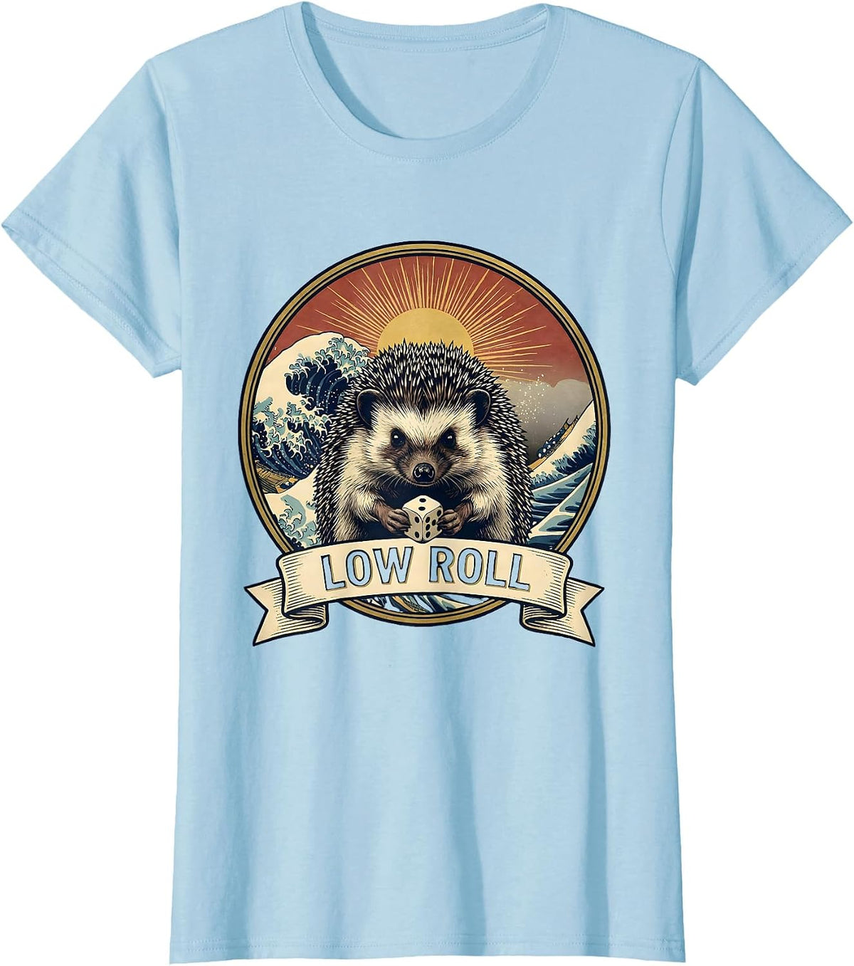 Women's Low Roll Solitary Hedgehog Gamer Frog Ukiyo-e Novelty T-Shirt - Baby Blue