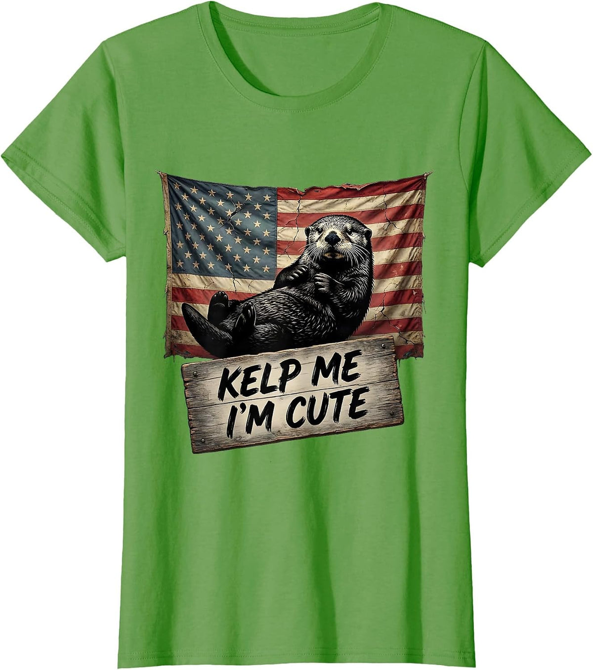 Women's Kelp Me I'm Cute Sea Otter Design T-Shirt - Grass Green