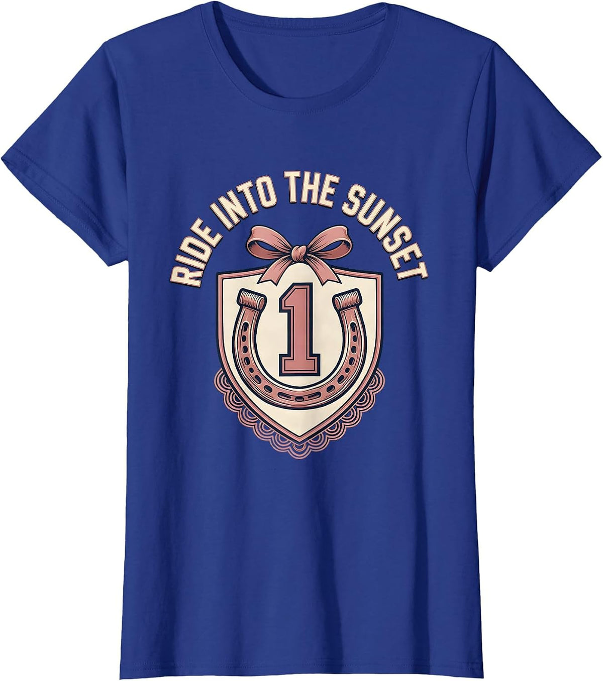 Women's Denim Cowgirl Ride Into The Sunset Design T-Shirt - Royal Blue
