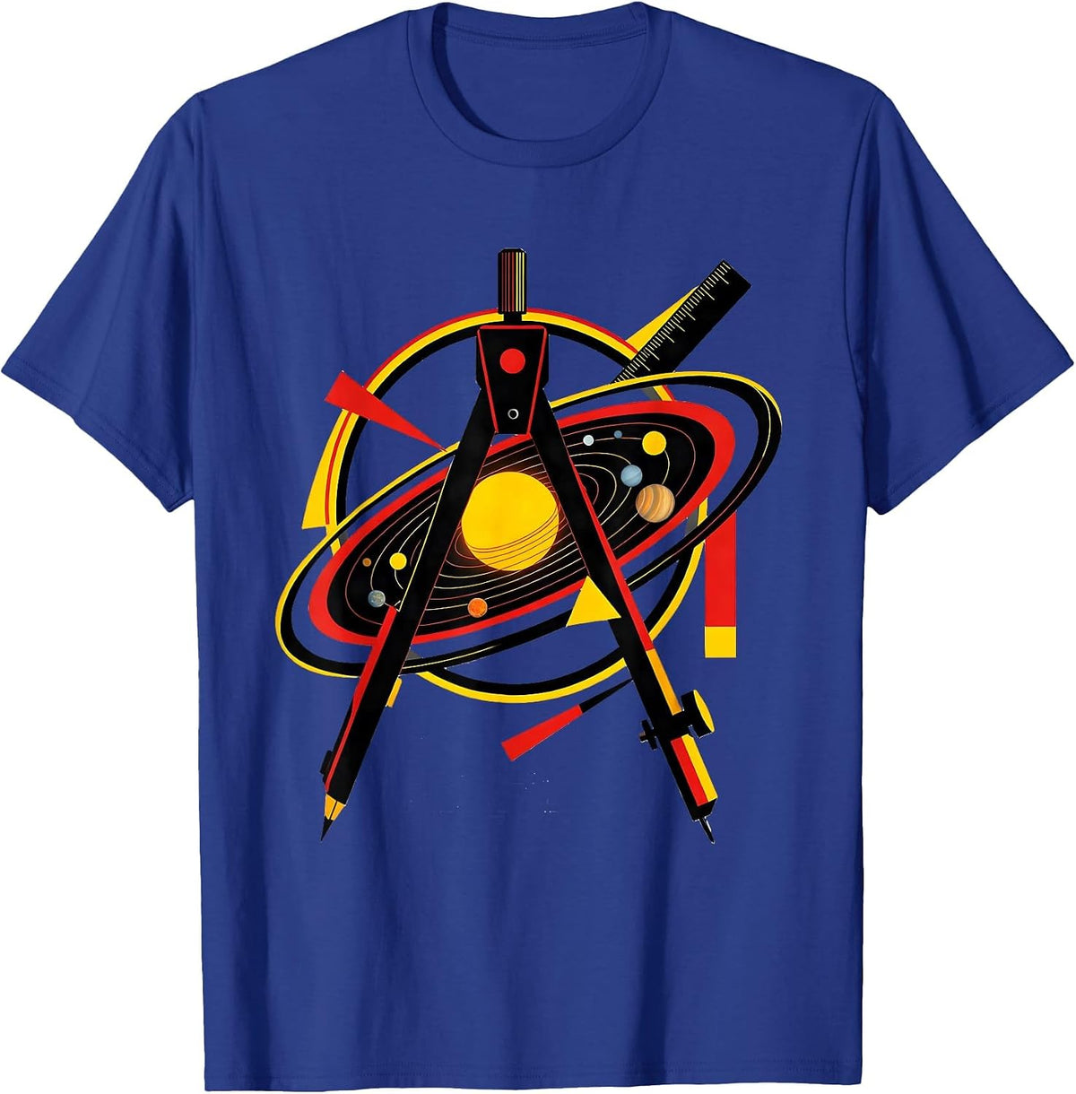 Men's Math Teacher Compass Solar System Graphic T-Shirt - Royal Blue