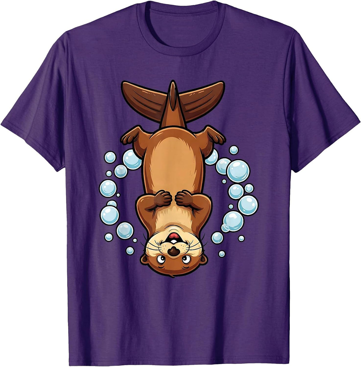 Otter Diving Into Dark Water Illustration T-Shirt - Purple
