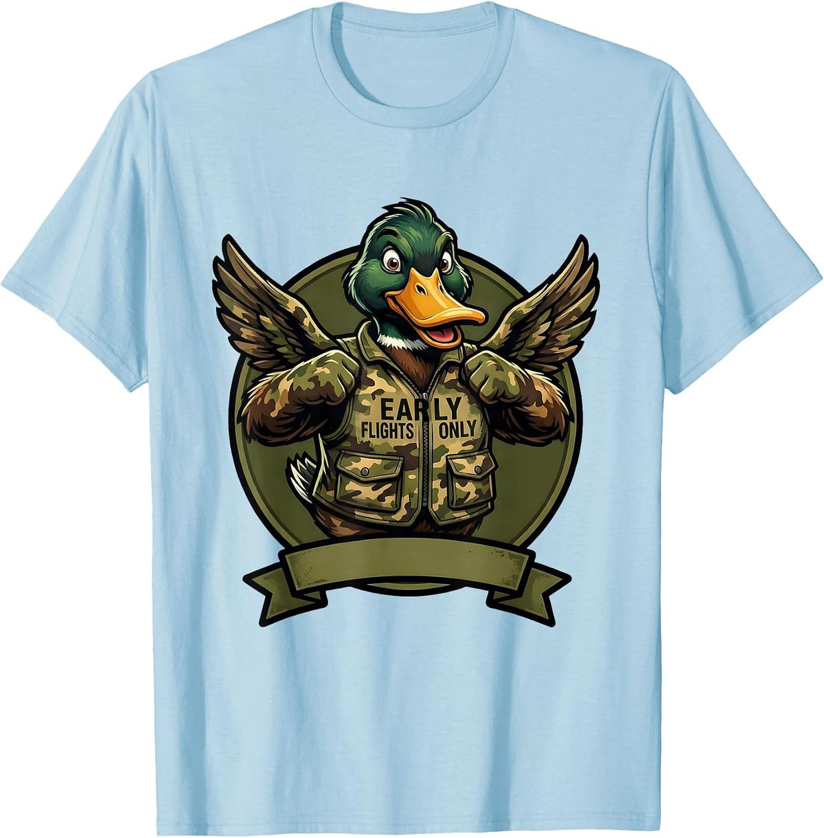 Men's Early Flights Only Duck Camo Hunting Design T-Shirt - Baby Blue