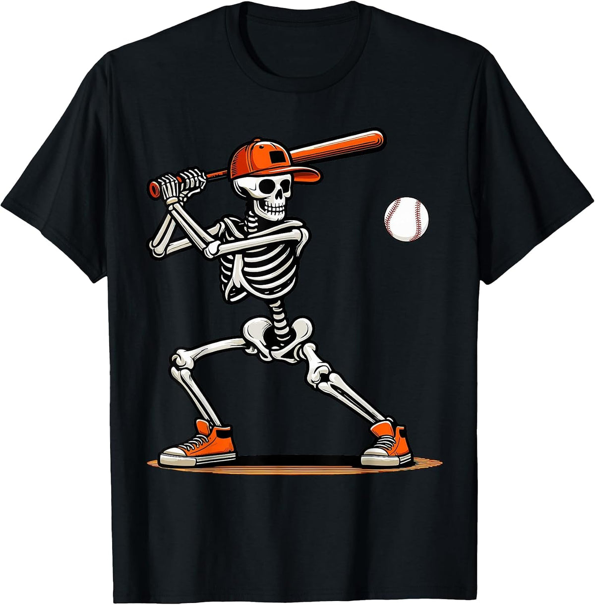 Baseball Skeleton Spooky Boys Halloween Baseball Player T-Shirt - Black