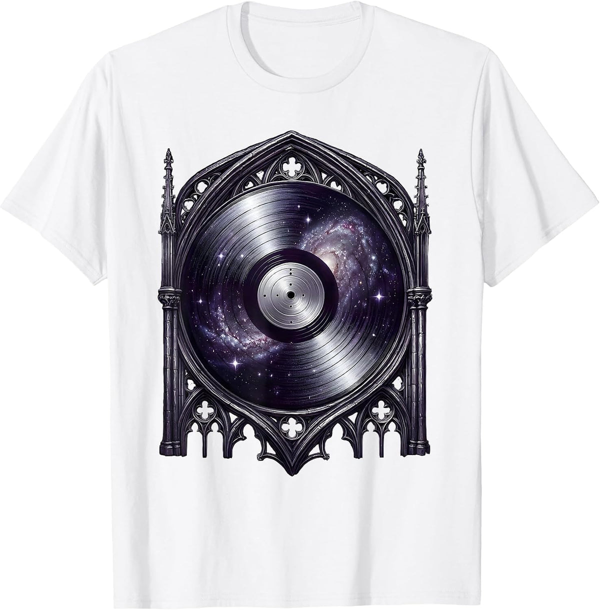 Men's Vinyl Record Spinning Galaxy Cosmic Music Art T-Shirt - White