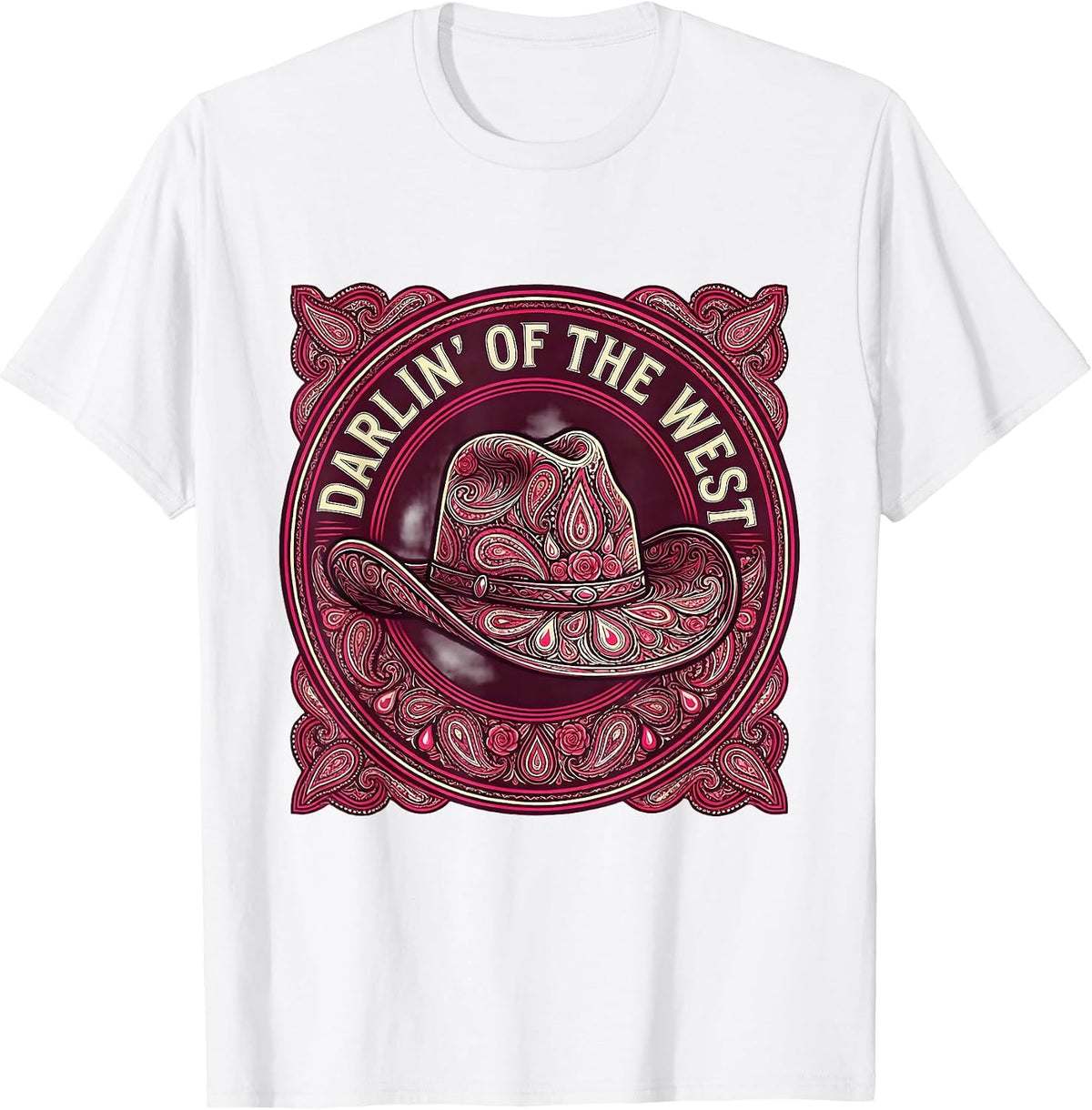 Men's Pink Cowgirl Darlin' of the West Design T-Shirt - White