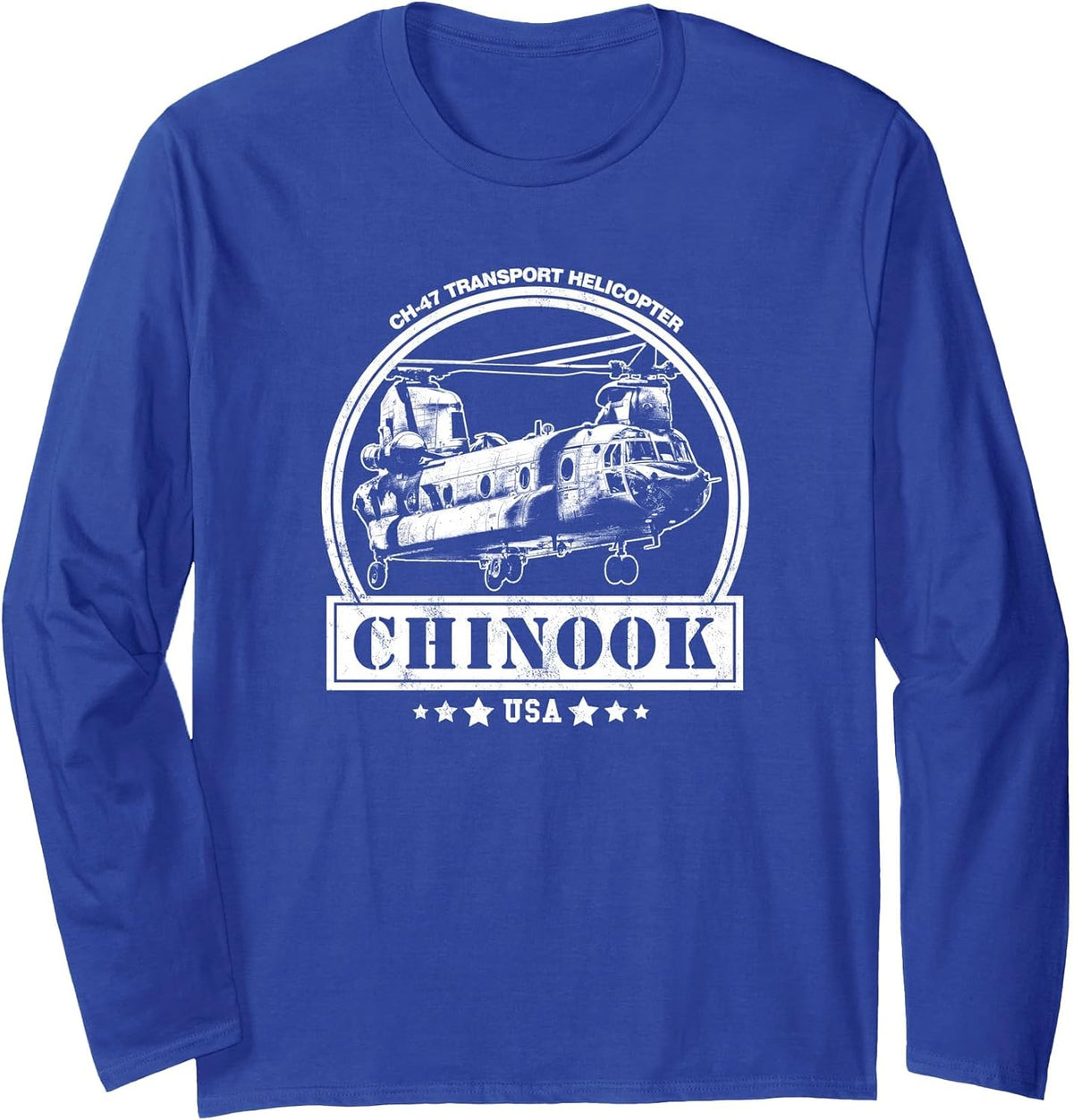 CH-47 Chinook Helicopter Long Sleeve T-Shirt - Adult Unisex Royal Blue