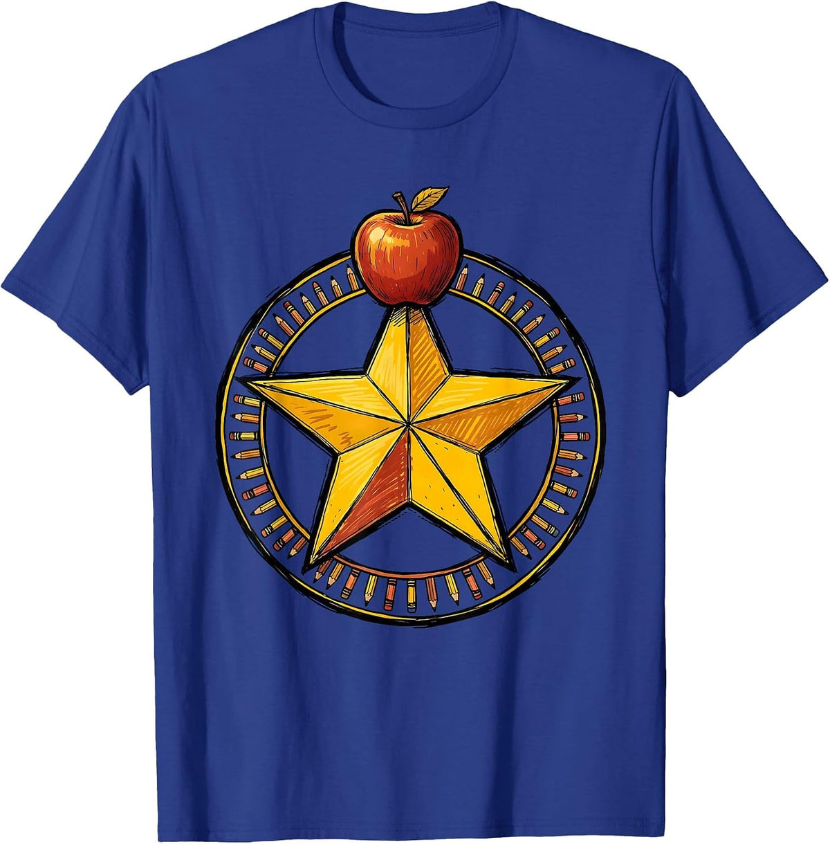 Men's Third Grade Teacher Gold Star Badge Cardigan T-Shirt - Royal Blue