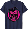Skull and Crow Gothic Dark Art Design T-Shirt - Navy Blue