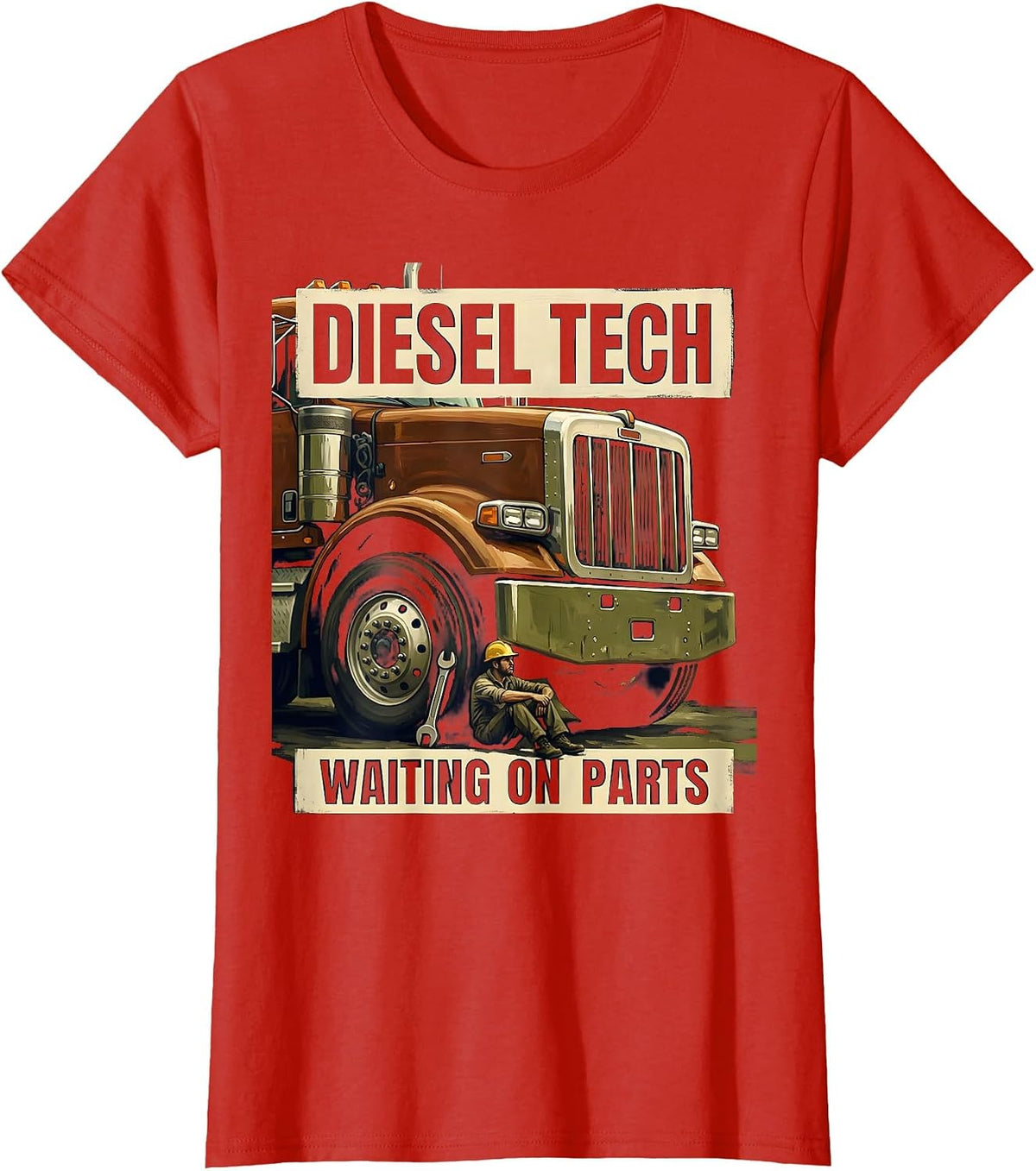 Diesel Tech Waiting On Parts Auto Mechanic Dad T-Shirt - Red