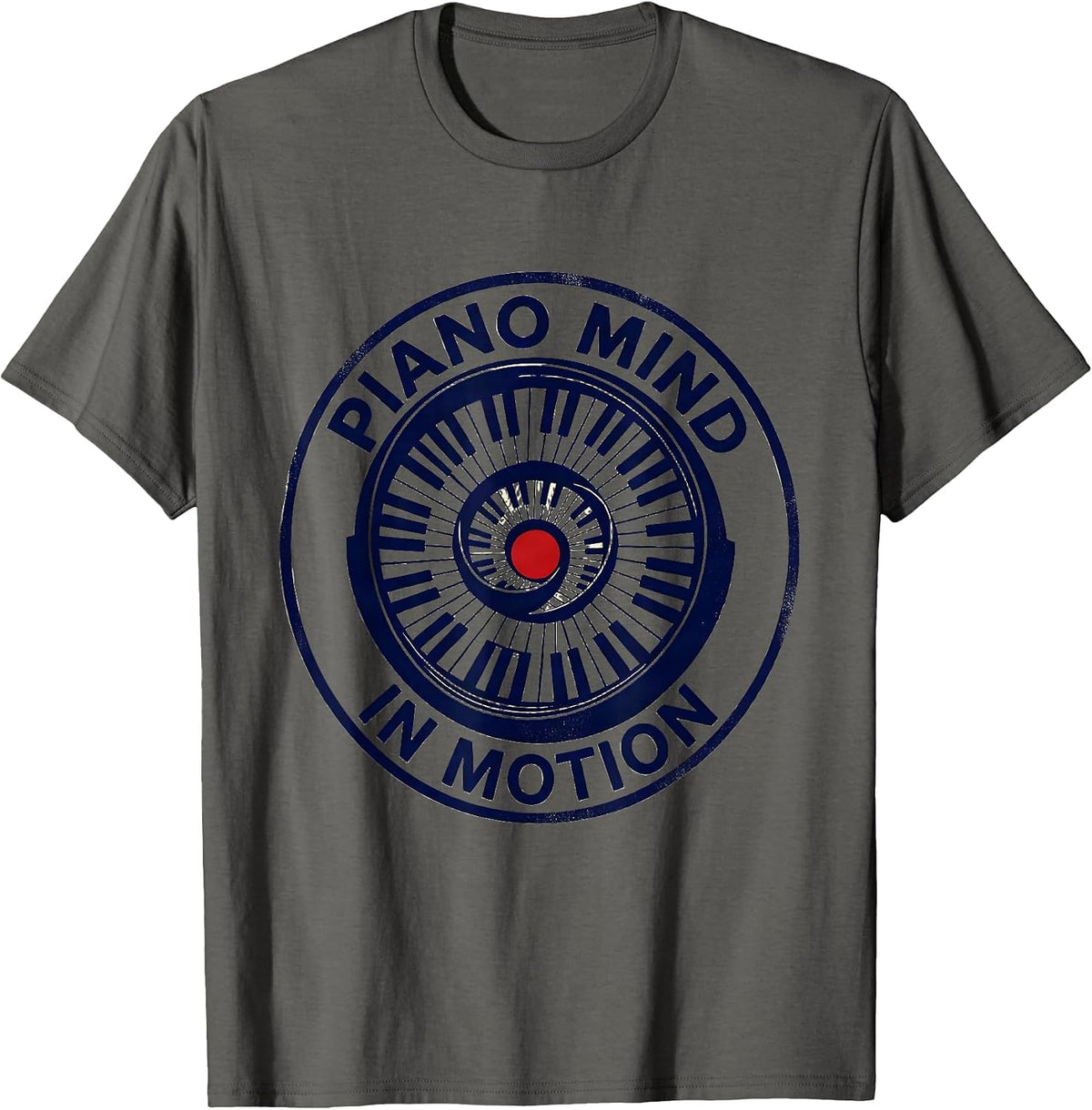Piano Mind In Motion Retro Pianist Music Lover Graphic T-Shirt - Asphalt Grey