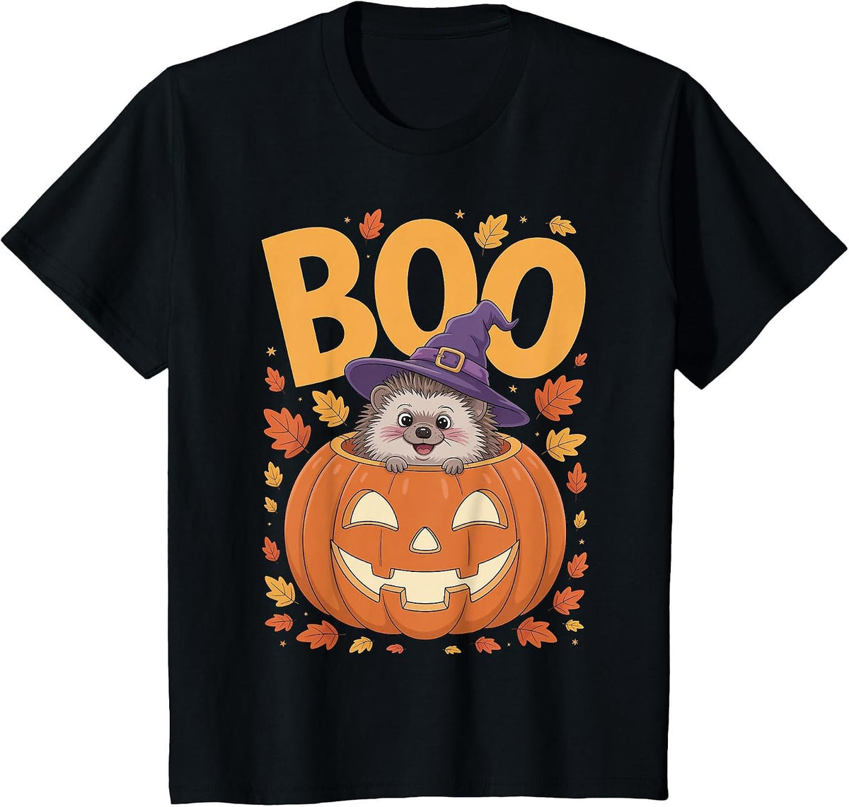 Hedgehog Costume on Pumpkin Halloween Hedgehog T-Shirt - Black