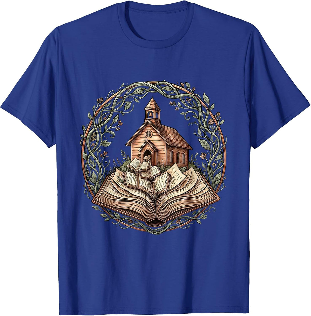 Reading Teacher Vintage Schoolhouse Books Graphic T-Shirt - Royal Blue