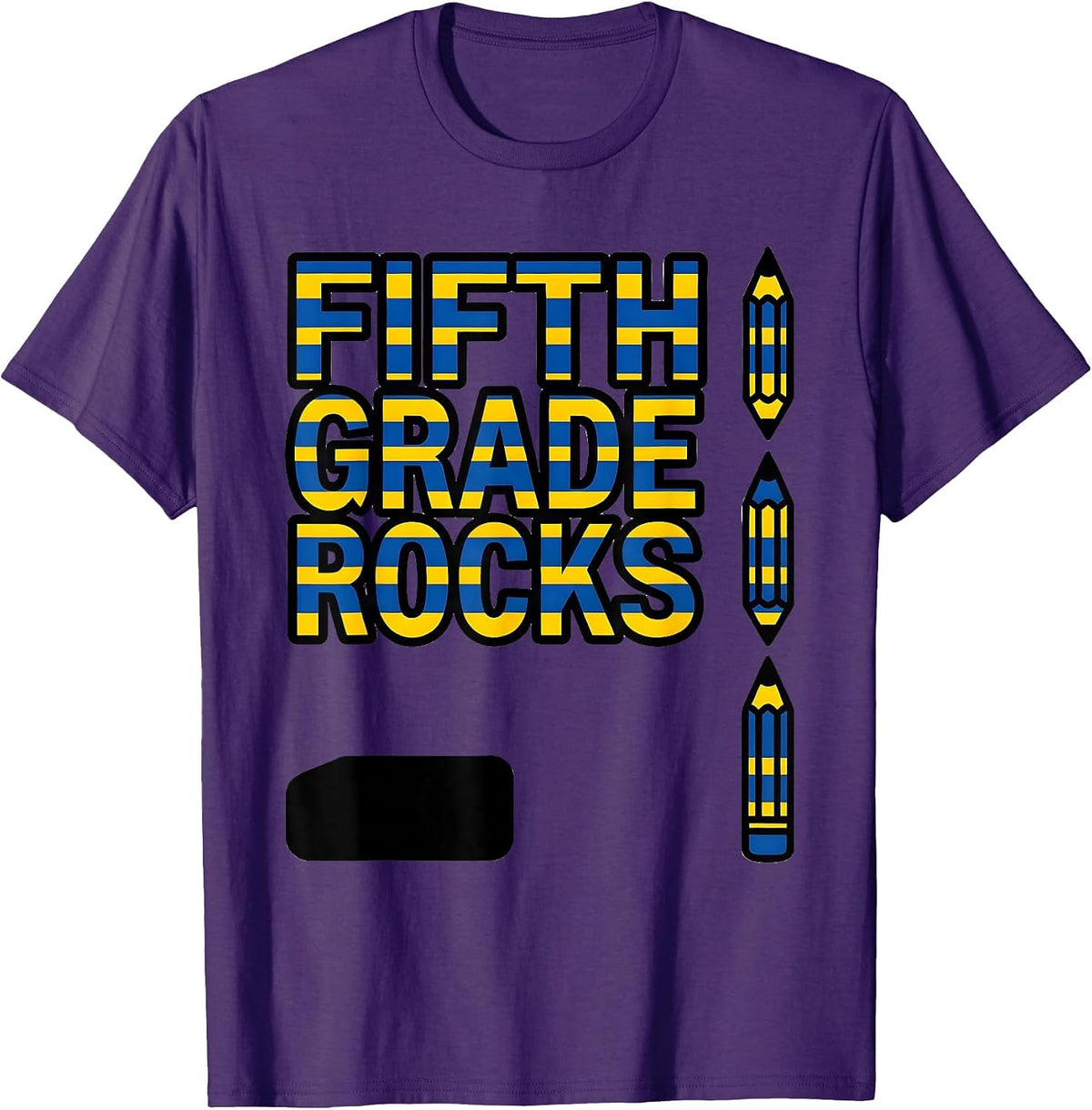 Fifth Grade Rocks Cute Pencil Back to School Kids T-Shirt - Purple