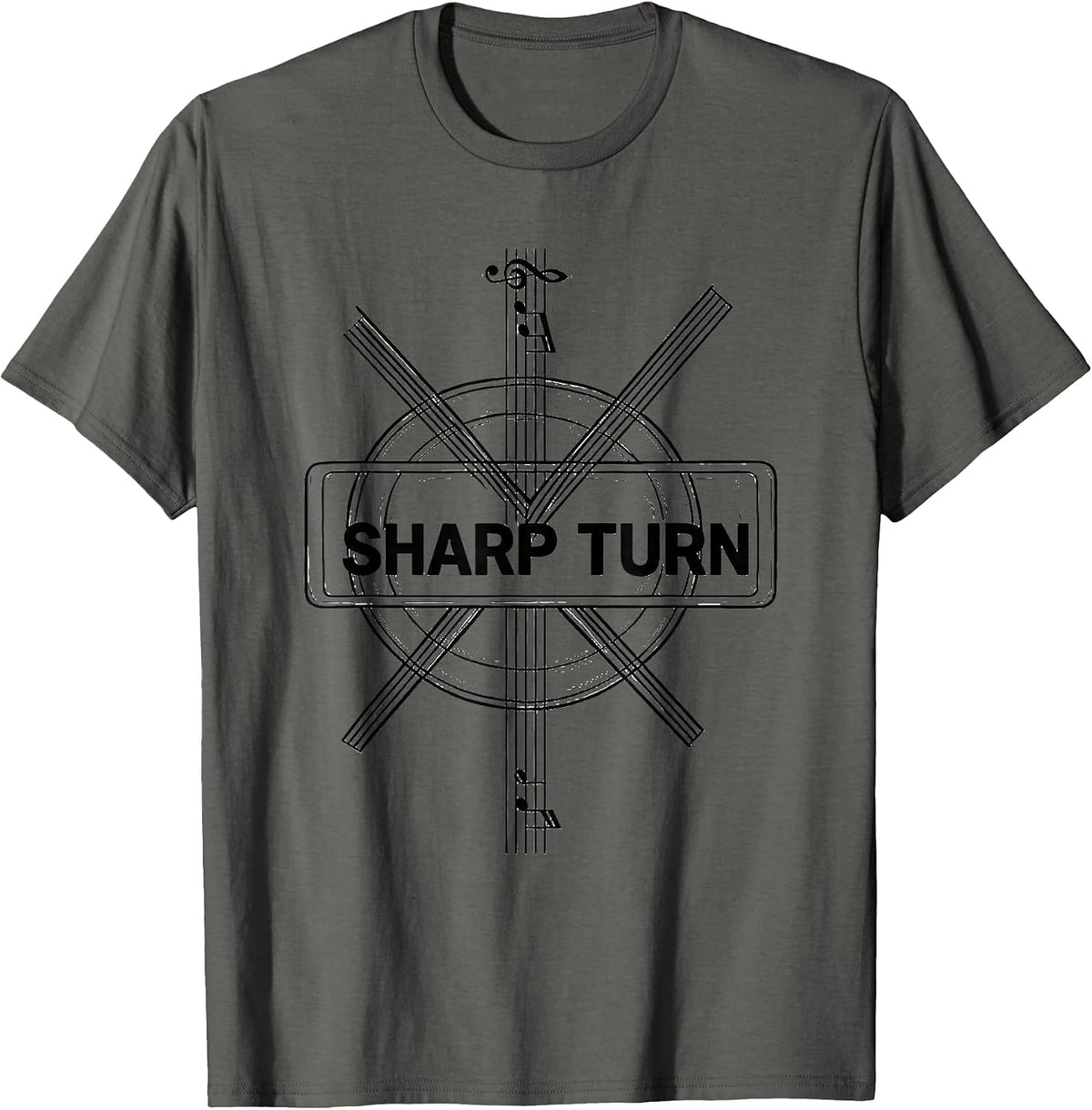 Men's Sharp Turn Funny Music Lover Musician Humor Gift T-Shirt - Asphalt Grey